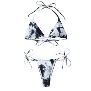 Hobolux Maddie Munson Ta Die For Hobokini String Bikini Small Blk Wht Tie Dye